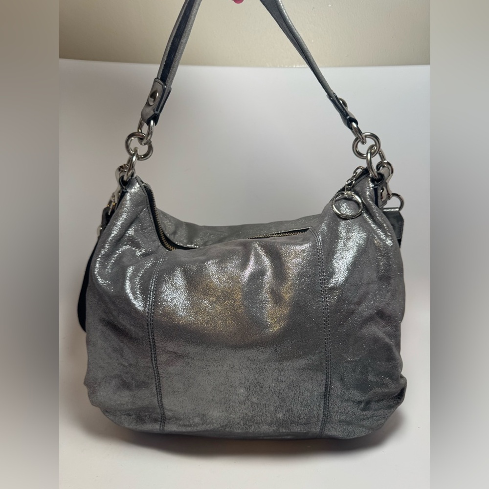 SOLD Coach Poppy Silver Metallic Double Pocket Satchel/Shoulder Bag #14561 – Y2K - Picture 5 of 14